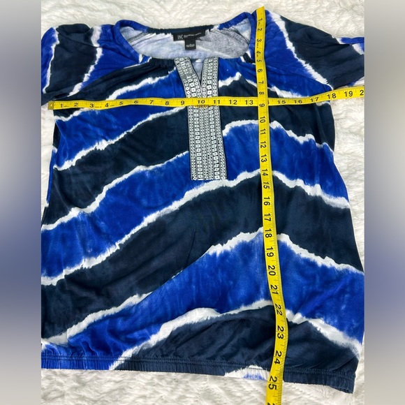 NWT INC International Concepts Blue/White/Black with Silver Sequins Blouse - Picture 7 of 10